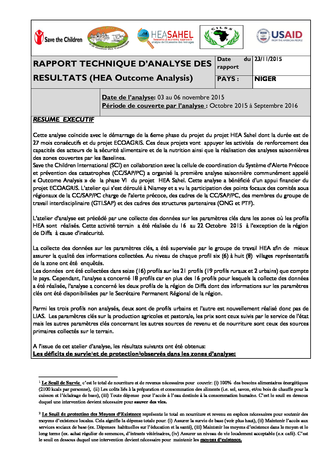 Rapport Analyse des Resultats - Niger - Novembre 2015