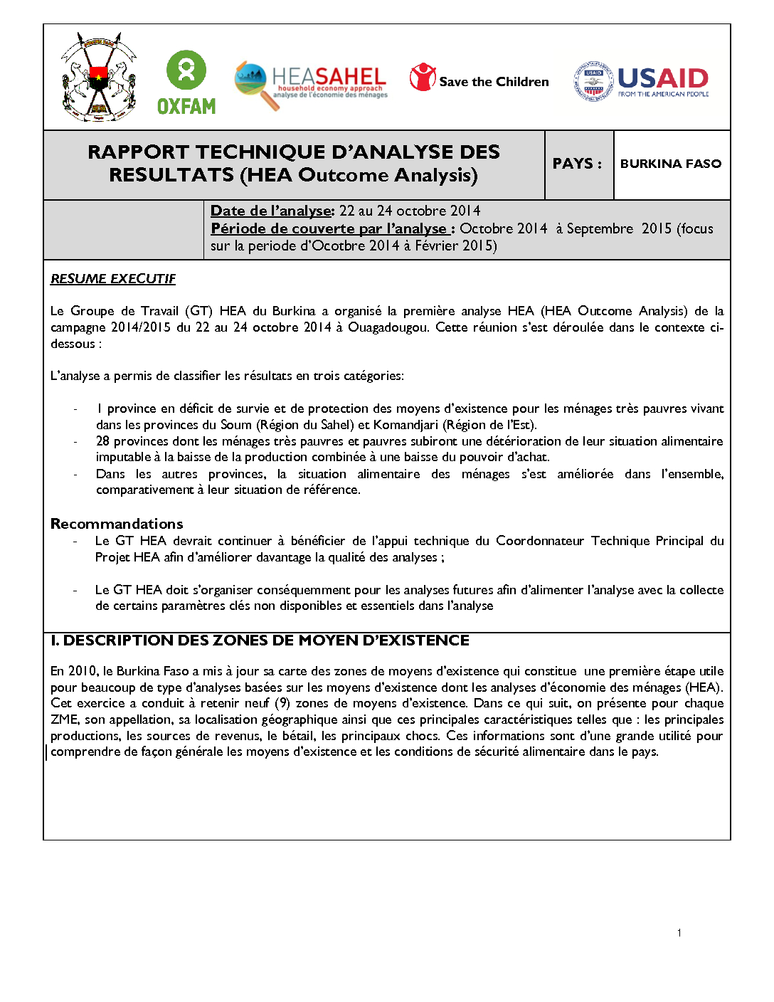 Rapport Analyse Resultats - Burkina Faso - Octobre 2014