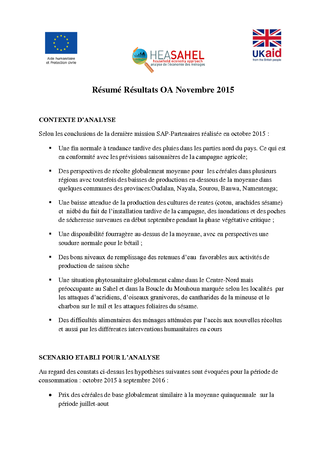 Présentation des résultats OA - Burkina Faso - Novembre 2015