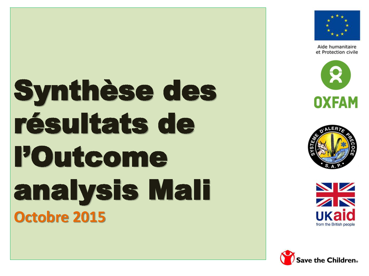 Presentation Analyse resultats - Mali - Octobre 2015