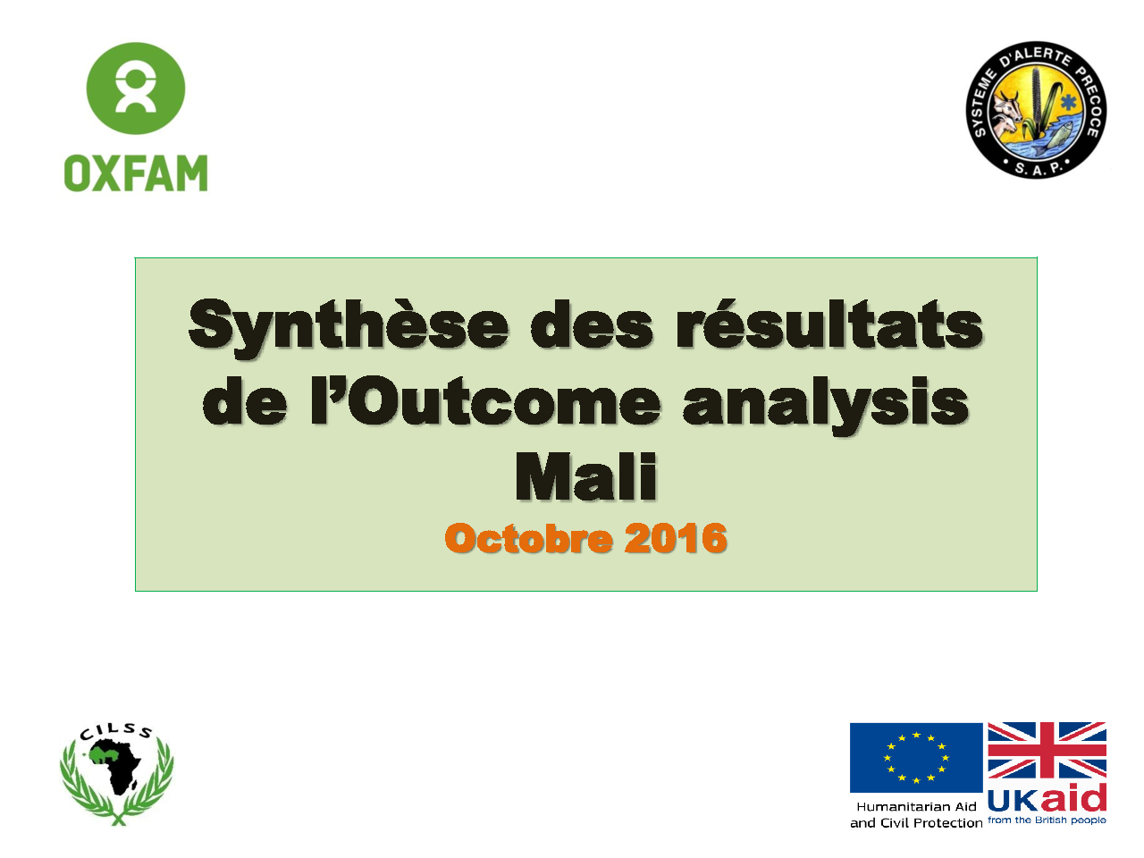 Présentation des résultats OA - Mali - Novembre 2016