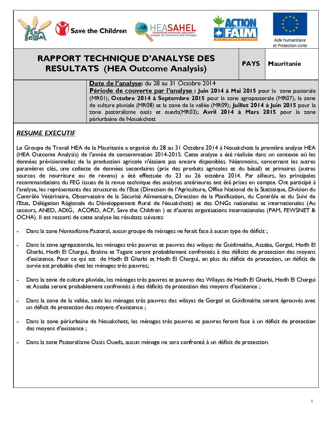 Rapport Analyse Résultats - Mauritanie - Octobre 2014