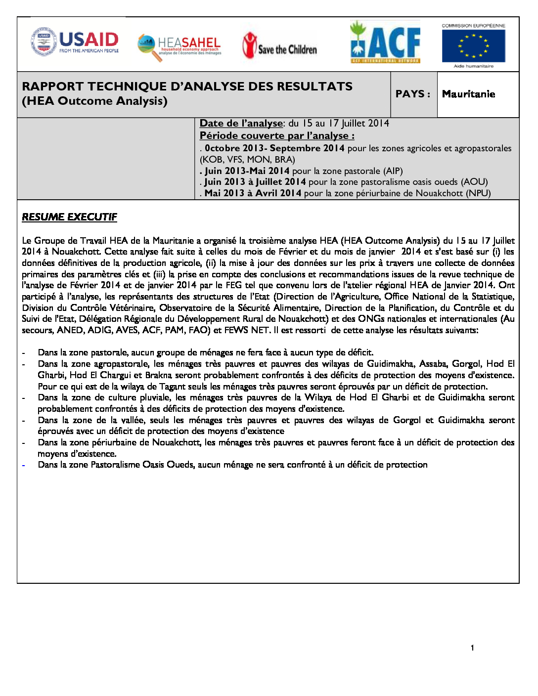 Rapport Analyse Resultats - Mauritanie - Juillet 2014