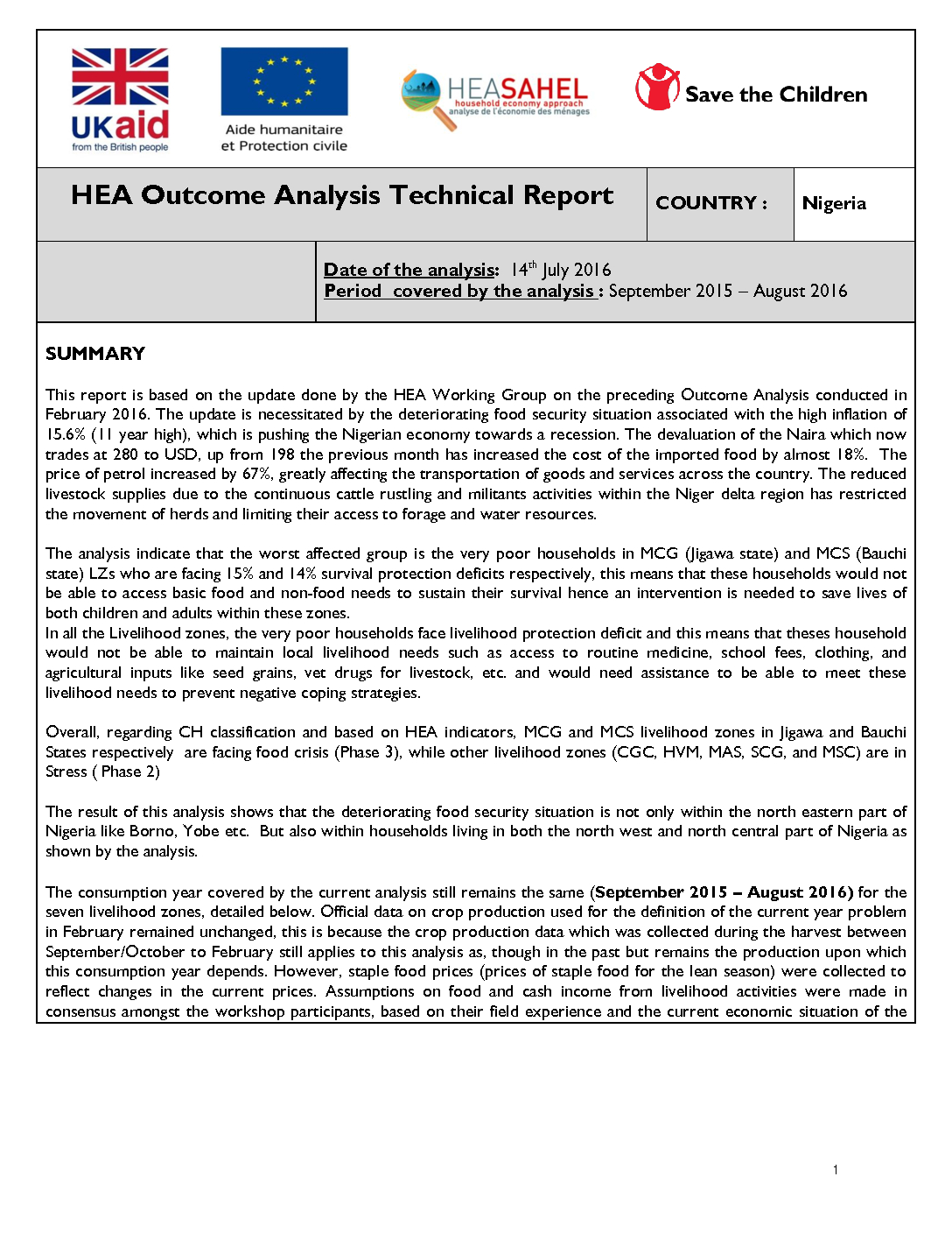 Outcome Analysis Report Update - Nigeria - March 2016