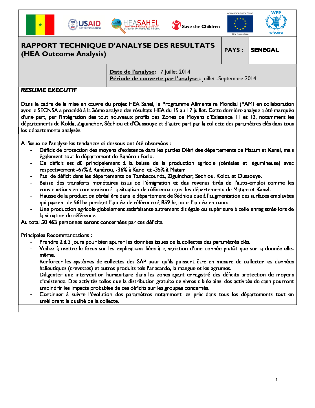 Rapport Analyse Resultats - Senegal - Juillet 2014