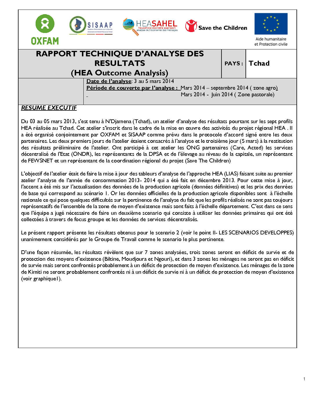 Rapport Analyse Resultats - Tchad - Mars 2014