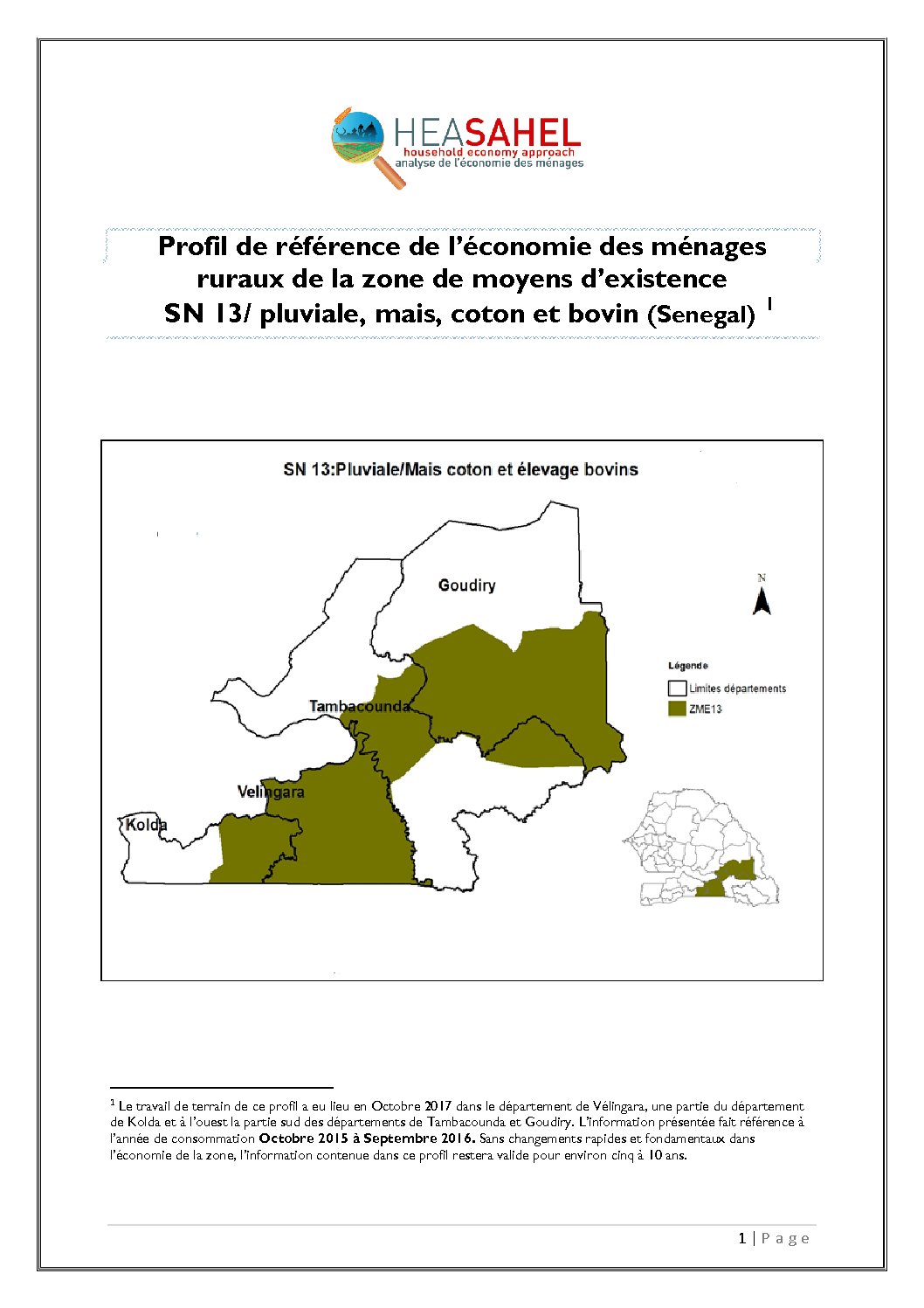 Profil Senegal - SN13 - Vélingara, Kolda, Tambacounda et Goudiry  - Octobre 2017