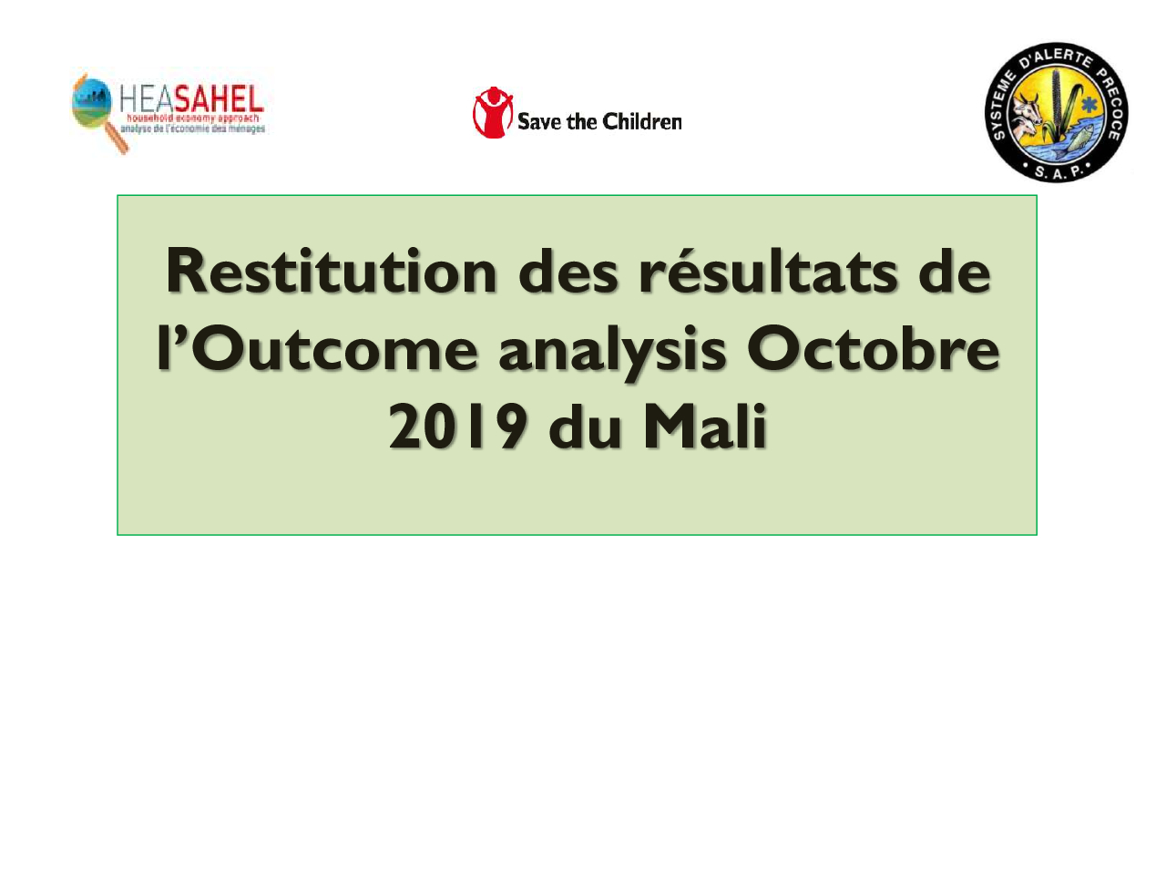 Présentation des résultats OA - Mali - Octobre 2019