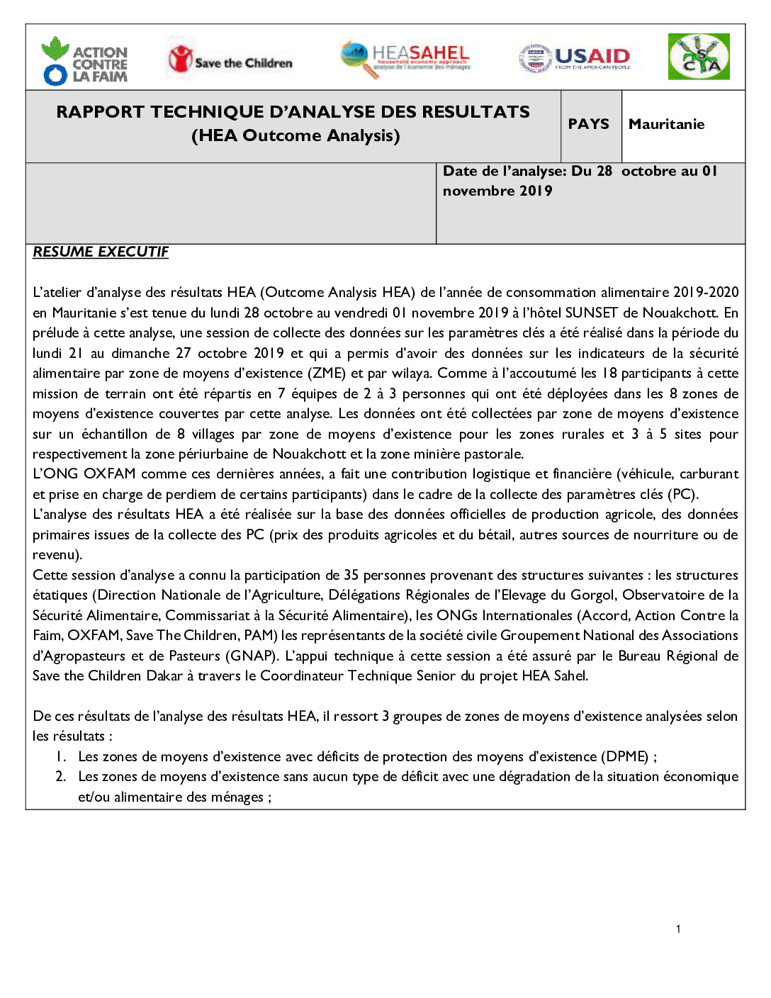 Rapport Analyse Résultats - Mauritanie - Octobre 2019