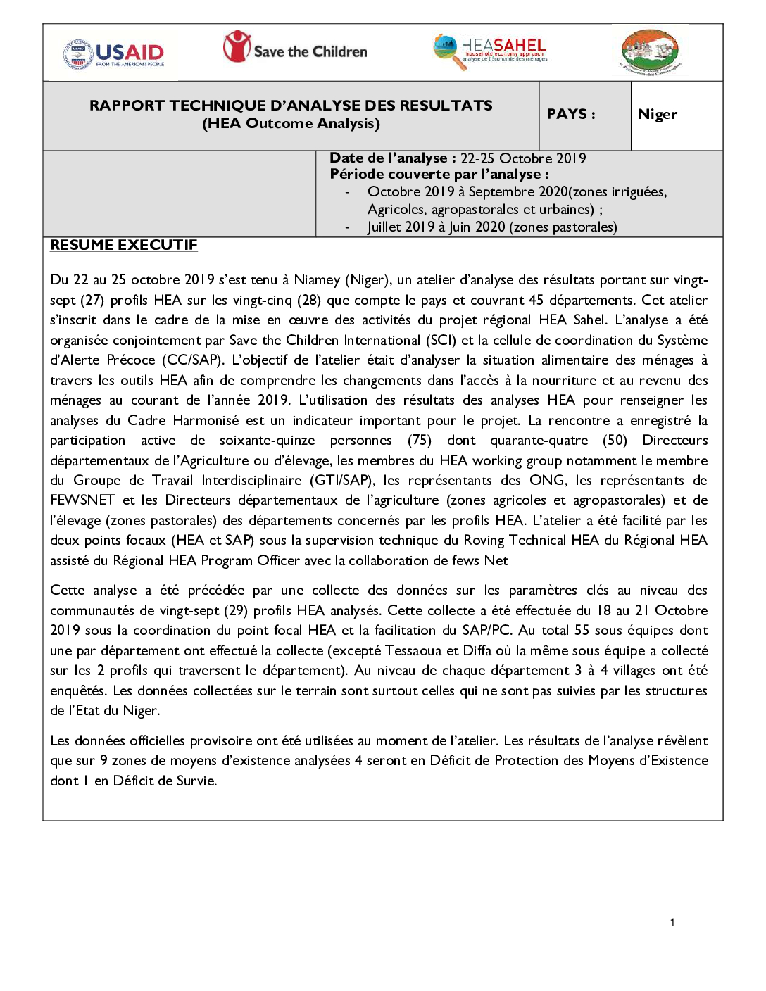 Rapport Analyse Résultats - Niger - Octobre 2019