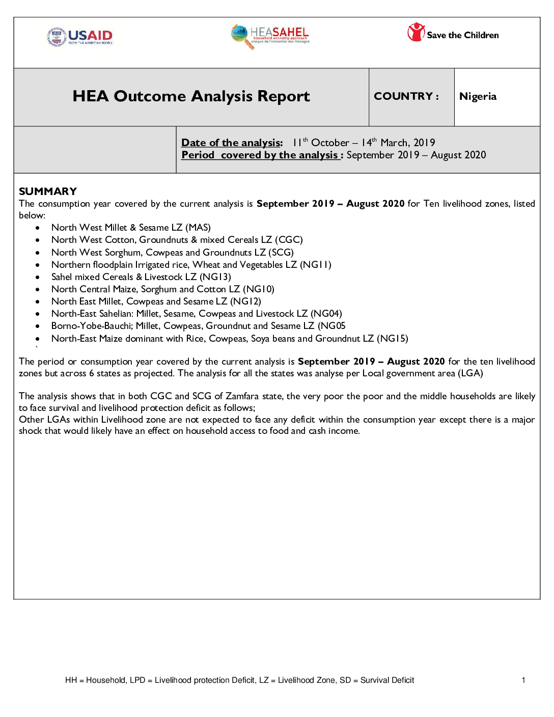 Outcome Analysis Report - Nigeria - March 2020